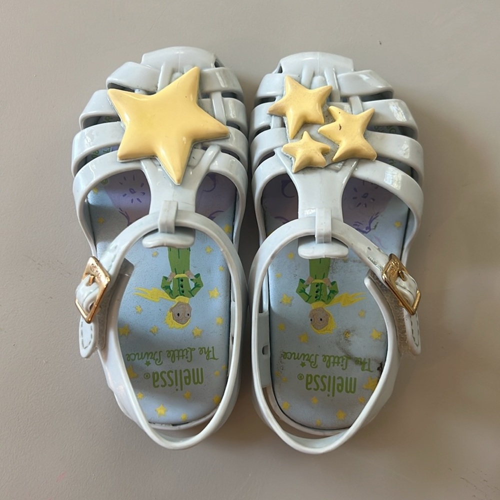 Mini Melissa White Jelly Sandals with Yellow Star Accents